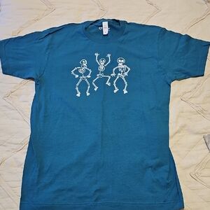 Teal Short Sleeve Tee with Dancing Skeletons